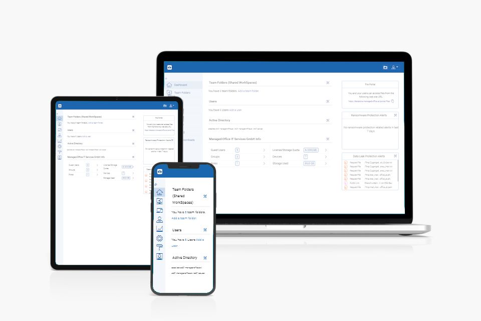 Responsive Datastore-Benutzerverwaltung auf Laptop, Tablet und Smartphone