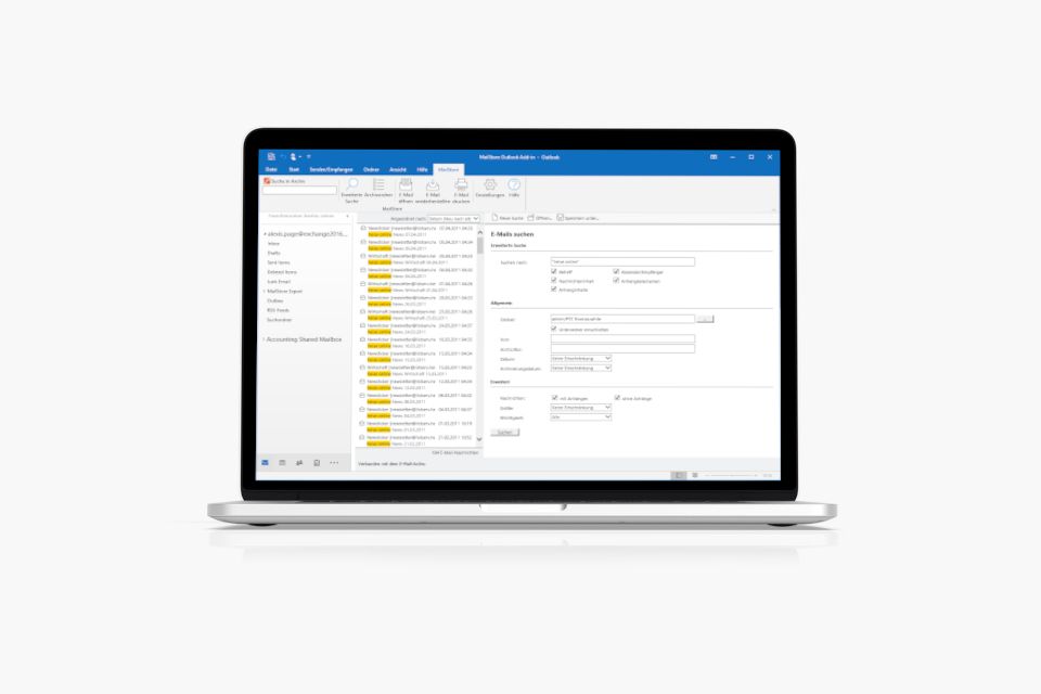Laptop mit geöffneter MailStore-Oberfläche