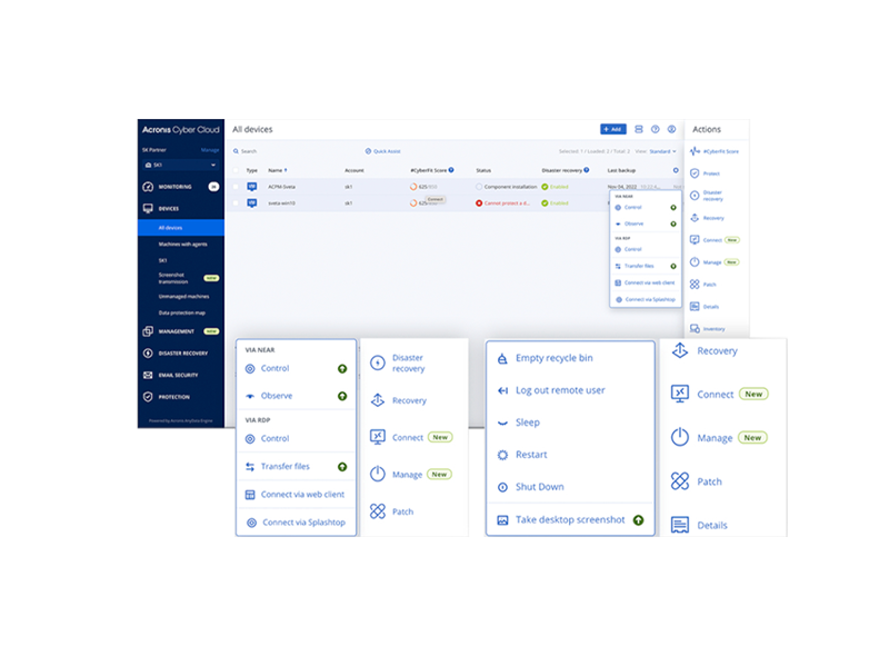 geöffnetem Acronis-Dashboard