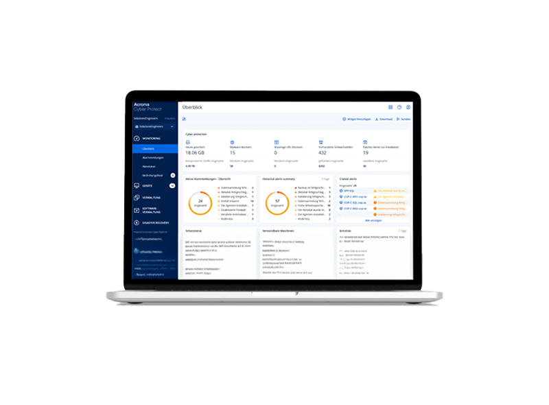 Laptop mit geöffnetem Acronis-Dashboard