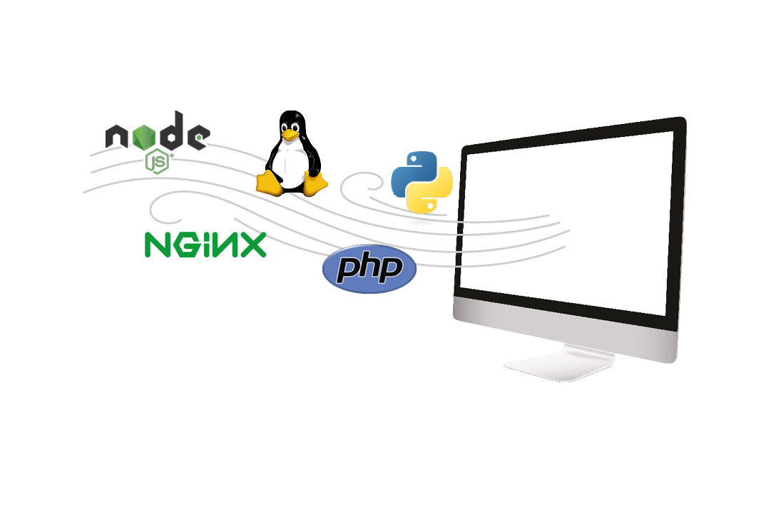 Programme wie Linux und PHP fliegen aus einem Desktop