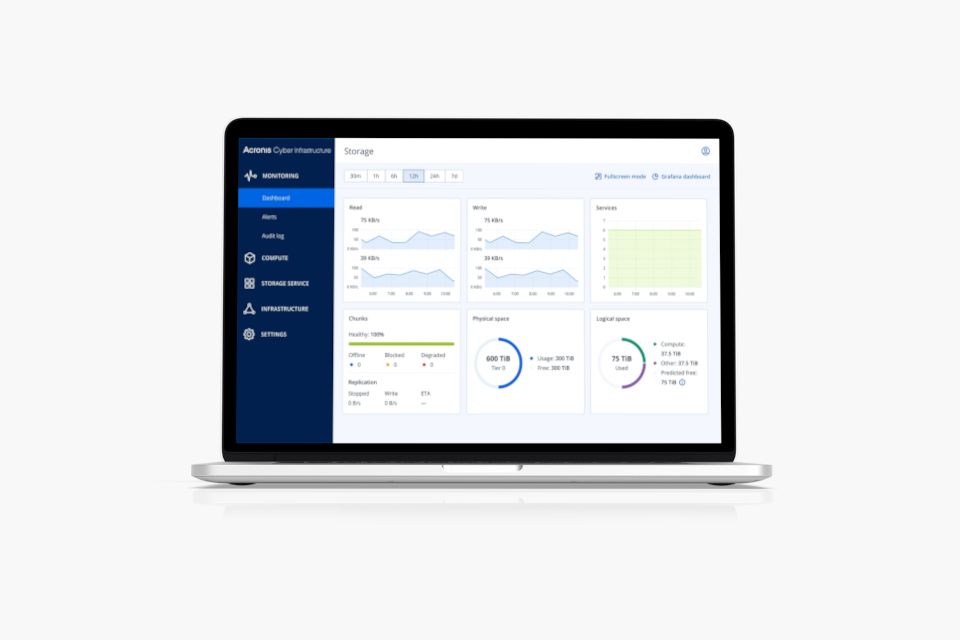Laptop mit geöffnetem Acronis-Dashboard