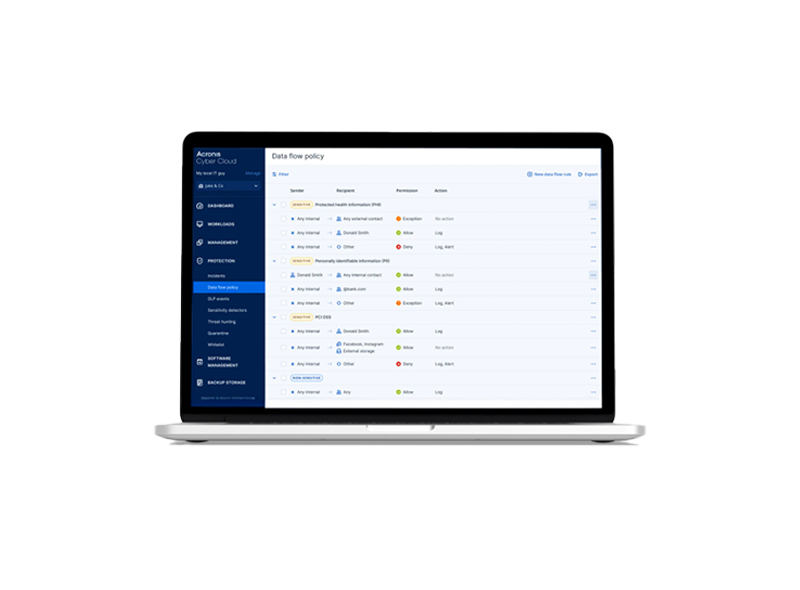 Laptop mit geöffnetem Acronis-Dashboard