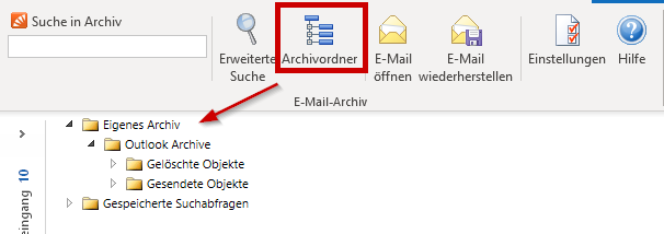 mailstore outlook Archivordner anzeigen