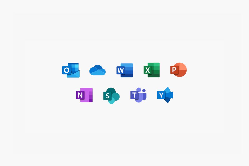 Logo der Microsoft 365 Apps mit Symbolen für Word, Excel, PowerPoint und weitere Anwendungen