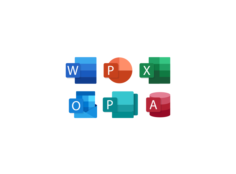 Microsoft Office-App Logos wie Word, Excel, PowerPoint und Outlook