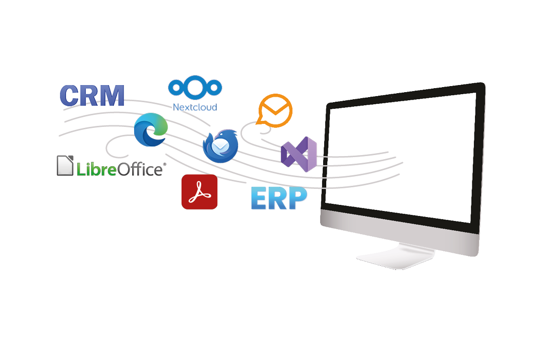 Programme wie Nextcloud, Microsoft Edge und Adobe Reader fliegen aus einem Desktop