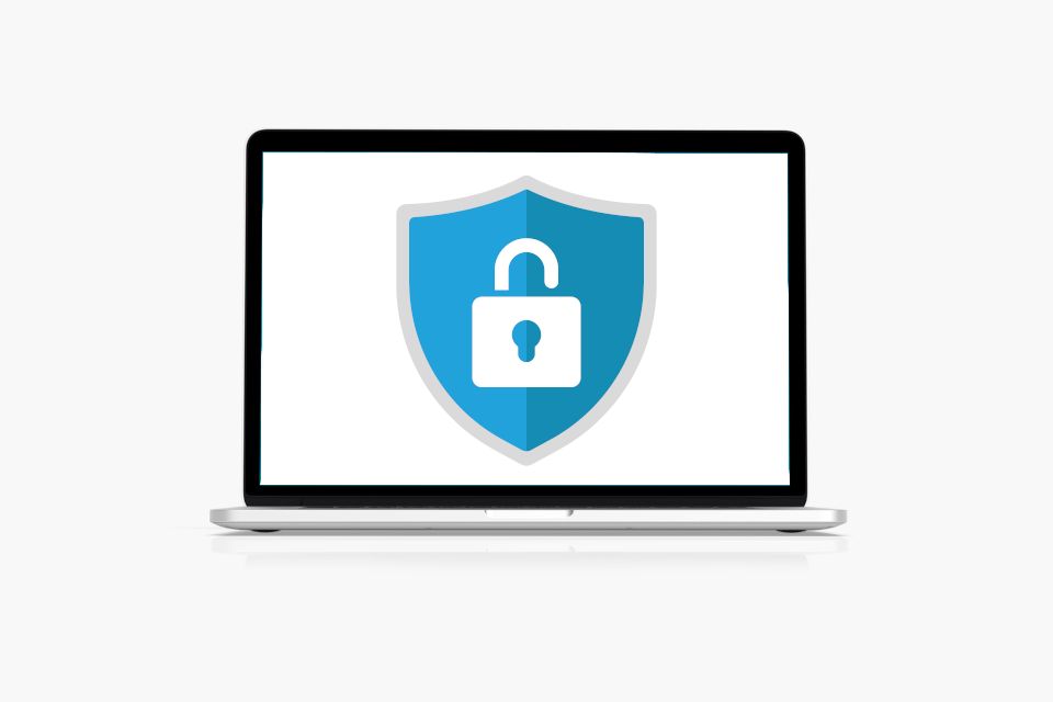 Laptop mit Symbol für Sicherheit und Datenschutz