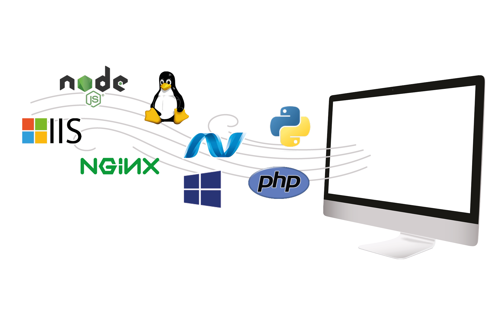 Programme wie Linux und PHP fliegen aus einem Desktop
